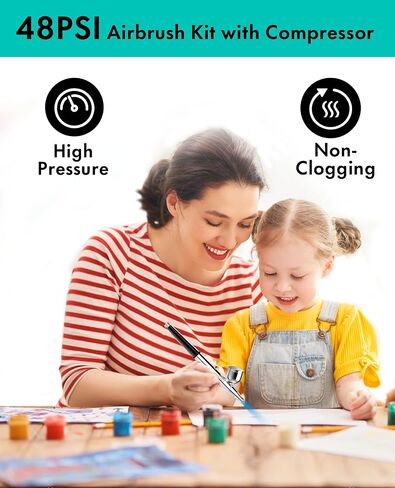 Gocheer Airbrush Kit with Air Compressor, 25 PSI High Pressure Air Brush Non-Clogging with 0.2/0.3/0.5mm Nozzle/Cleaning Sets, Ideal for Painting, Modeling, Cake Decor, Pastry, Makeup, Nail Art etc. in Kuwait