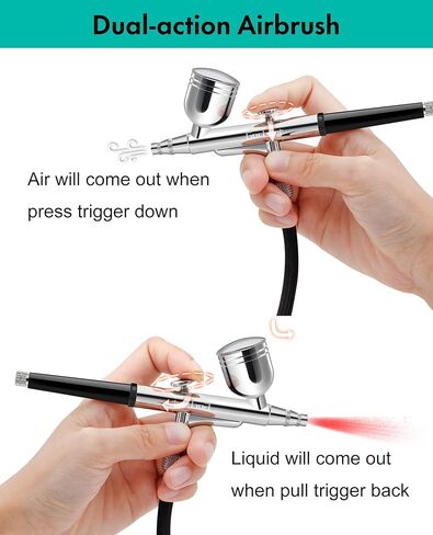 Gocheer Airbrush Kit with Air Compressor, 25 PSI High Pressure Air Brush Non-Clogging with 0.2/0.3/0.5mm Nozzle/Cleaning Sets, Ideal for Painting, Modeling, Cake Decor, Pastry, Makeup, Nail Art etc. in Kuwait