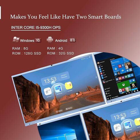 75 inch Interactive Whiteboard, 4K UHD Smartboard Touchscreen Display, Smart Whiteboard with Windows 10 & Android Ecosystem, Remote Collaboration Smart Board for Classroom and Businesses in Saudi Arabia