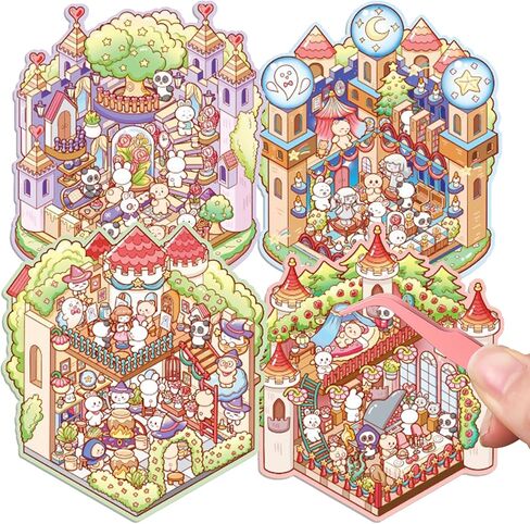 5-Sets DIY 3D House Stickers, Make Your Own Sticker Therapy 3D Scenes for Adults Kids, Cute 3D Korean Cartoon Scene Stickers for Relief Stress Pass The Time (Life Food Series) in Saudi Arabia