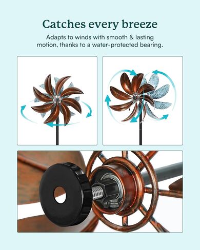 Spinners Wind Outdoor - طاحونة معدنية حمراء مع حصة في الفناء والحديقة ، منحوتات الرياح الحركية والمغازل ، أفكار ديكور الهدايا لعشاق الحدائق (12 "W × 70" H) in Kuwait