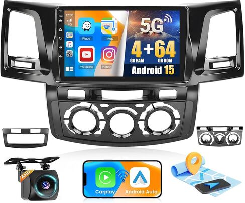 8 Core 4+64GB Wireless Carplay Stereo for 2005-2014 Toyota Fortuner Hilux Android Radio, Hikity 9'' Touch Screen Hilux Car Stereo, Android Auto, 32EQ DSP, WiFi, GPS Navi, SWC, Mic, Backup Cam, Black in Saudi Arabia