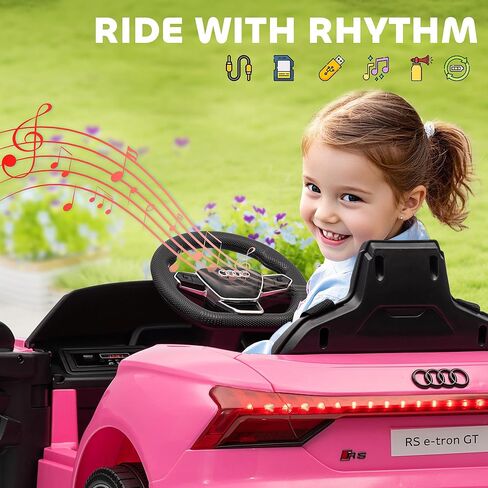 Aosom Kids Ride On Car ، 12V مرخصة من Audi RS E-Tron GT 3.1 ميل في الساعة للسيارات الكهربائية للأطفال ، لعبة ركوب للأولاد والبنات مع التحكم عن بعد ، 4 عجلات مع تعليق ، قرن ، الموسيقى ، الأضواء in Kuwait