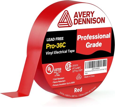شريط كهربائي، شريط كهربائي PVC للاستخدام العام، شريط فينيل عازل مدرج في قائمة UL/CSA للكهرباء والإصلاحات والسيارات والمعدات، EE-100، ¾ بوصة × 66 قدم، أسود، 1 لفة in Saudi Arabia