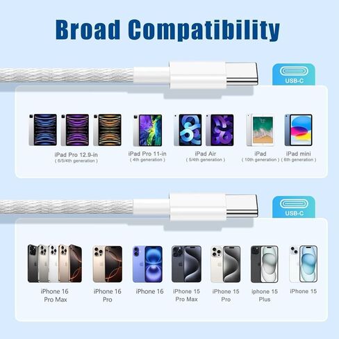 2 في 1 USB C إلى USB C/Cable Lightning 10ft ، Type T Type C عدة موصلات متعددة سلك الشاحن السريع العالمي لـ Apple iPhone 16/15 Pro Max/15 Pro/14 Pro Max/14 Pro/13/11 in Kuwait