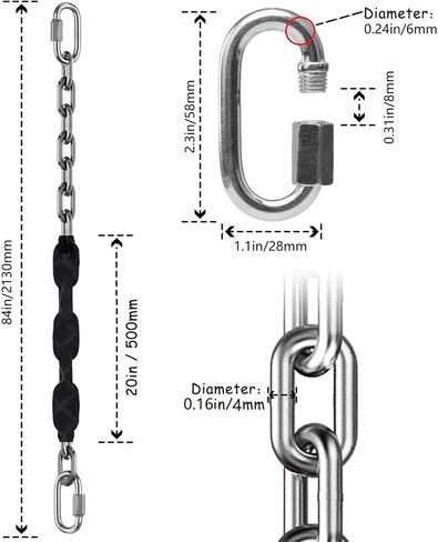4 Stainless Steel Chains (Black 84") Swing Chains, Heavy Duty Swing Hardware,4 Quick Connection Buckles, Indoor and Outdoor Playground Swings Hammocks Sandbags, 1000 lb Capacity in Saudi Arabia