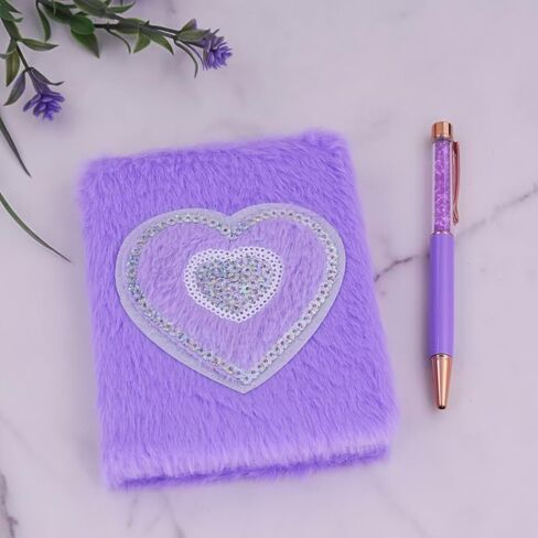 YIZOCENGUO Plush Notebook and Ballpoint Pen, Fluffy Notebook Set, Purple Plush Notebook Diary, for Girls Teens Fuzzy Journal Writing Pad A5 (Purple) in Saudi Arabia