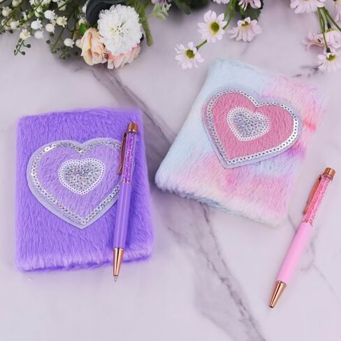 YIZOCENGUO Plush Notebook and Ballpoint Pen, Fluffy Notebook Set, Purple Plush Notebook Diary, for Girls Teens Fuzzy Journal Writing Pad A5 (Purple) in Saudi Arabia