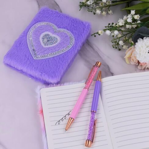 YIZOCENGUO Plush Notebook and Ballpoint Pen, Fluffy Notebook Set, Purple Plush Notebook Diary, for Girls Teens Fuzzy Journal Writing Pad A5 (Purple) in Saudi Arabia
