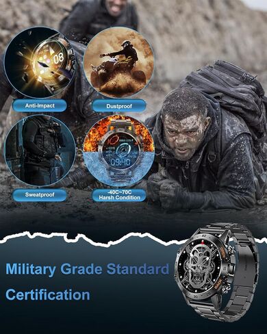 Military Smart Watches for Men(Answer/Make Call), Tactical Smartwatch for Android iOS, 400mAh Battery/Sports Tracking/Health/Sleep Monitoring in Kuwait