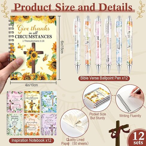 54pcs Christian Gifts Set Bulk Bible Notebook Notepads Motivational Scripture Ballpoint Pen Makeup Bags Bracelet Keychain Paper Bag Bookmark for Women Easter Mother's Day Church Supplies in Saudi Arabia