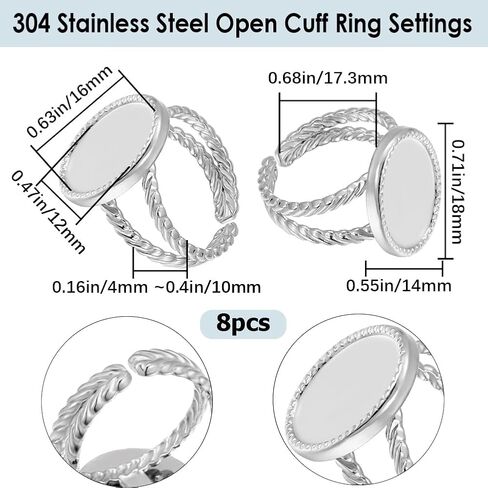 Beebeecraft 1 Box 8Pcs Sun Open Cuff Ring Settings 18K Gold Plated Brass Open Blank Rings with Oval Tray Metal Settings Blanks DIY Bezels for Jewelry Making in Kuwait
