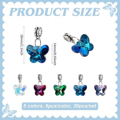 PH PandaHall 30pcs Butterfly Glass Charms Pendants, 5 Colors Faceted Butterfly Crystal Dangle Charms with Bail Hanger Large Hole Transparent Beads for Necklace Earrings Bracelets Keychains Jewelry in Saudi Arabia