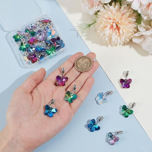 PH PandaHall 30pcs Butterfly Glass Charms Pendants, 5 Colors Faceted Butterfly Crystal Dangle Charms with Bail Hanger Large Hole Transparent Beads for Necklace Earrings Bracelets Keychains Jewelry in Saudi Arabia