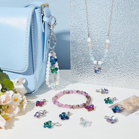 PH PandaHall 30pcs Butterfly Glass Charms Pendants, 5 Colors Faceted Butterfly Crystal Dangle Charms with Bail Hanger Large Hole Transparent Beads for Necklace Earrings Bracelets Keychains Jewelry in Saudi Arabia