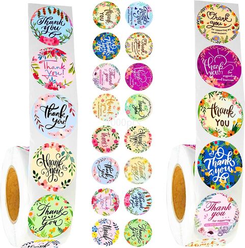 1000Pcs Colourful Thank You Stickers(2 Rolls, 500 Pcs/Roll, 16 Designs), 1 Inch for Packaging, Children Reward, Small Business, Self-Adhesive Labels for Envelopes, Gift Wrap, Craft in Kuwait