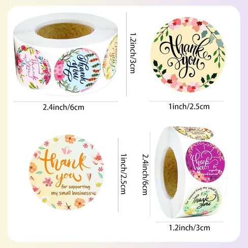 1000Pcs Colourful Thank You Stickers(2 Rolls, 500 Pcs/Roll, 16 Designs), 1 Inch for Packaging, Children Reward, Small Business, Self-Adhesive Labels for Envelopes, Gift Wrap, Craft in Kuwait