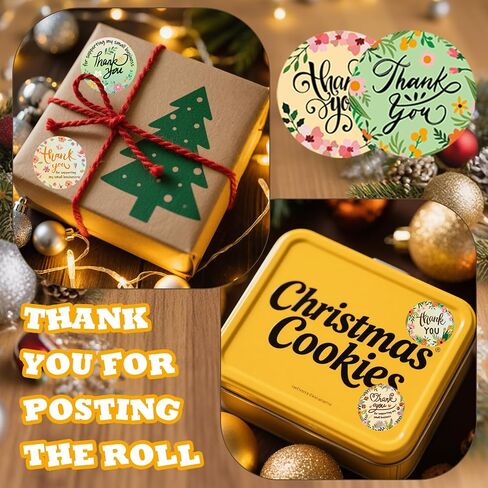 1000Pcs Colourful Thank You Stickers(2 Rolls, 500 Pcs/Roll, 16 Designs), 1 Inch for Packaging, Children Reward, Small Business, Self-Adhesive Labels for Envelopes, Gift Wrap, Craft in Kuwait