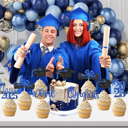 Memovan 2025 Graduation Cupcake Toppers 48pcsglitter Class of 2025 Cupcake Topper 2025 Congrats Cap Diploma Cupcake تختار خريج Cap Food Apetizer اختيارات لعام 2025 لمستلزمات حفل التخرج in Saudi Arabia