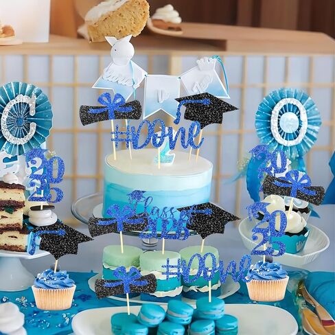 Memovan 2025 Graduation Cupcake Toppers 48pcsglitter Class of 2025 Cupcake Topper 2025 Congrats Cap Diploma Cupcake تختار خريج Cap Food Apetizer اختيارات لعام 2025 لمستلزمات حفل التخرج in Saudi Arabia