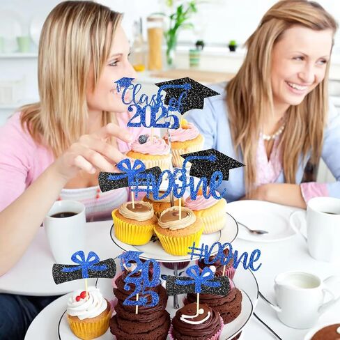 Memovan 2025 Graduation Cupcake Toppers 48pcsglitter Class of 2025 Cupcake Topper 2025 Congrats Cap Diploma Cupcake تختار خريج Cap Food Apetizer اختيارات لعام 2025 لمستلزمات حفل التخرج in Saudi Arabia