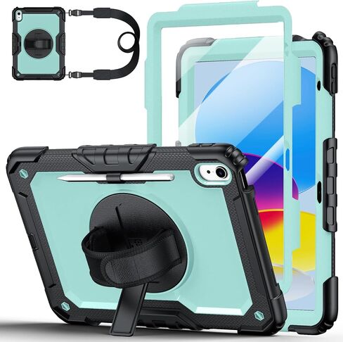 Case for iPad (A16) 11th Generation 11 Inch (2025), Ubearkk for iPad 10th Generation 10.9 inch 2022 case with Screen Protector, 360 Degree Rotating Stand/Adjustable Shoulder Strap/Pencil Holder, Black in Kuwait