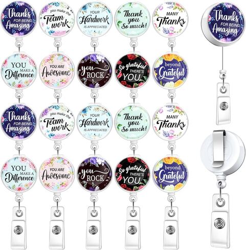 20 Pcs Employee Appreciation Gift Badge Reels Retractable Bulk with Motivational Quote, Inspirational Decorative Badge Reel with Alligator Clip for Nurses Teachers Office Worker (Multcolors) in Saudi Arabia