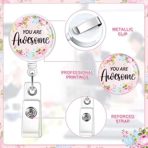 20 Pcs Employee Appreciation Gift Badge Reels Retractable Bulk with Motivational Quote, Inspirational Decorative Badge Reel with Alligator Clip for Nurses Teachers Office Worker (Multcolors) in Saudi Arabia