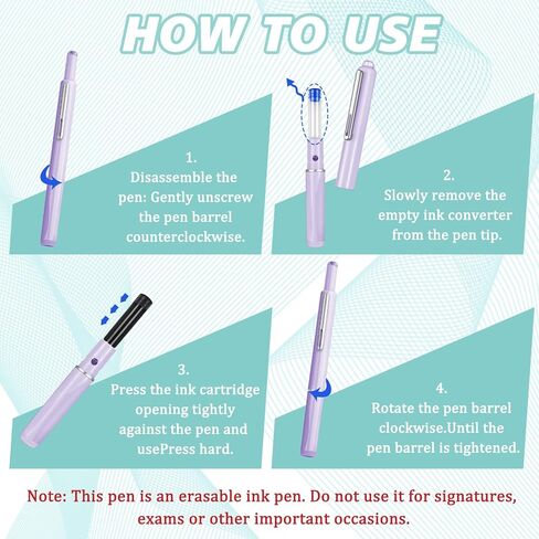 Clictek Fountain Pen Set,Retractable Fountain Pen, Extra Fine Nib Black Ink Pen includes 10 ink cartridges and ink syringes Slim pen body Smooth Writing Sketch Diary Calligraphy Gift(Pink) in Kuwait