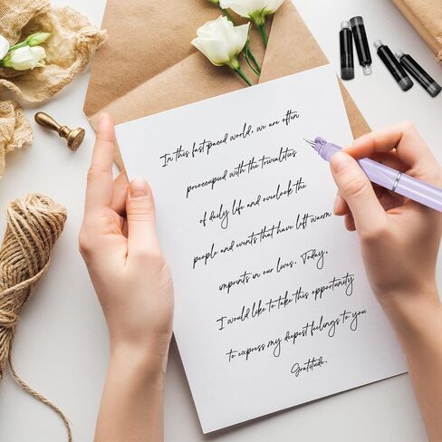 Clictek Fountain Pen Set,Retractable Fountain Pen, Extra Fine Nib Black Ink Pen includes 10 ink cartridges and ink syringes Slim pen body Smooth Writing Sketch Diary Calligraphy Gift(Pink) in Kuwait