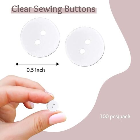 3/4" Clear Sewing Buttons 2 Hole Pack of 100 Transparent Buttons for Sewing 30L Crafts Replacement 0.75 inch (19mm) Glossy Round Bulk Large Plastic Ideal for Dress Pants Shirt Skirt Blouse in Saudi Arabia