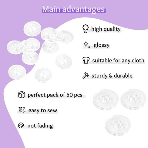 3/4" Clear Sewing Buttons 2 Hole Pack of 100 Transparent Buttons for Sewing 30L Crafts Replacement 0.75 inch (19mm) Glossy Round Bulk Large Plastic Ideal for Dress Pants Shirt Skirt Blouse in Saudi Arabia