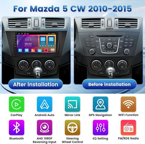 for Mazda 5 CW 2010-2015 Fuluku 2+64GB Android 13 Radio with Wireless Carplay Android Auto, 9" Touch Screen Stereo GPS WiFi Bluetooth SWC Mic Backup Cam in Saudi Arabia