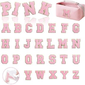بقع حرف ملصق ذاتي الأبجدية من A إلى Z ، 26pcs من الحديد الوردي على بقع أحرف اسكواش للرقعة لسترات الظهر على الظهر القبعات إصلاح الأبجدية مطرزة in Kuwait