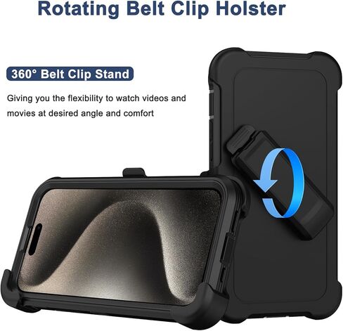 Rubcase for iPhone 15 Pro Max Case مع حافظة حزام حزام ، واقي شاشة 2x ، وحماية من الدرجة العسكرية ، غلاف واقٍ من الصدمات ، غلاف وقائي مقاوم للثقيلة لجهاز iPhone 15 Pro Max 6.7 "أحمر in Kuwait