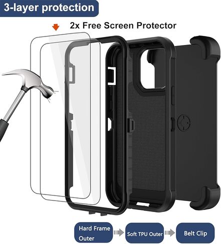Rubcase for iPhone 15 Pro Max Case مع حافظة حزام حزام ، واقي شاشة 2x ، وحماية من الدرجة العسكرية ، غلاف واقٍ من الصدمات ، غلاف وقائي مقاوم للثقيلة لجهاز iPhone 15 Pro Max 6.7 "أحمر in Kuwait