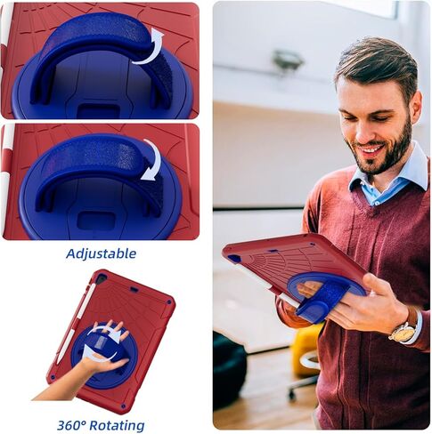 Case for iPad 6th/ 5th Generation 9.7 '' مع حامل قلم الرصاص على الشاشة [360 حزام يدوي الدوار] والوقوف ، حالة مقاومة للمنزل لـ iPad 6th/ 5th/ Air 2/ Pro 9.7-Red+Blue in Kuwait