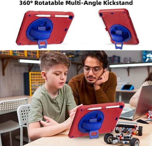 Case for iPad 6th/ 5th Generation 9.7 '' مع حامل قلم الرصاص على الشاشة [360 حزام يدوي الدوار] والوقوف ، حالة مقاومة للمنزل لـ iPad 6th/ 5th/ Air 2/ Pro 9.7-Red+Blue in Kuwait