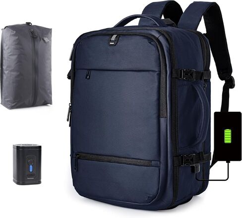 Air Vacuum Backpack for Travel with Air Pump, 60L Expandable Backpack with Detachable Vacuum Compression Bag Waterproof Carry On Large Travel Bag for Airline Laptop Backpack with Shoe Compartment in Saudi Arabia