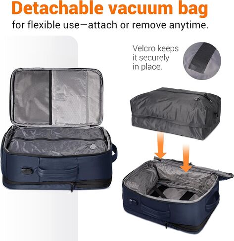 Air Vacuum Backpack for Travel with Air Pump, 60L Expandable Backpack with Detachable Vacuum Compression Bag Waterproof Carry On Large Travel Bag for Airline Laptop Backpack with Shoe Compartment in Saudi Arabia