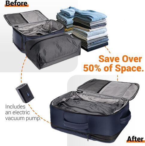 Air Vacuum Backpack for Travel with Air Pump, 60L Expandable Backpack with Detachable Vacuum Compression Bag Waterproof Carry On Large Travel Bag for Airline Laptop Backpack with Shoe Compartment in Saudi Arabia