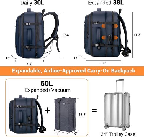 Air Vacuum Backpack for Travel with Air Pump, 60L Expandable Backpack with Detachable Vacuum Compression Bag Waterproof Carry On Large Travel Bag for Airline Laptop Backpack with Shoe Compartment in Saudi Arabia