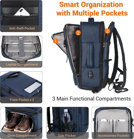 Air Vacuum Backpack for Travel with Air Pump, 60L Expandable Backpack with Detachable Vacuum Compression Bag Waterproof Carry On Large Travel Bag for Airline Laptop Backpack with Shoe Compartment in Saudi Arabia