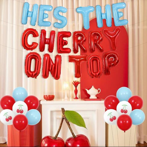 Cherry Birthday Decorations She's The Cherry On Top Balloon Banner Cherry on Top Party Decor Cherry Pattern Balloons Fruit Themed Party Decor for Cherry Bachelorette Engagement Party in Saudi Arabia