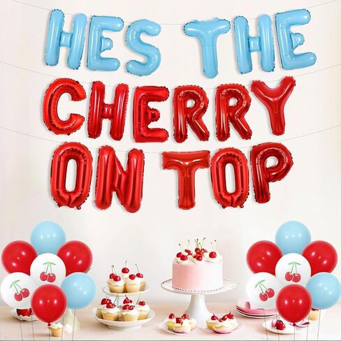 Cherry Birthday Decorations She's The Cherry On Top Balloon Banner Cherry on Top Party Decor Cherry Pattern Balloons Fruit Themed Party Decor for Cherry Bachelorette Engagement Party in Saudi Arabia