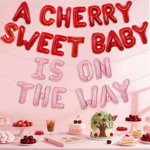 Cherry Birthday Decorations She's The Cherry On Top Balloon Banner Cherry on Top Party Decor Cherry Pattern Balloons Fruit Themed Party Decor for Cherry Bachelorette Engagement Party in Saudi Arabia