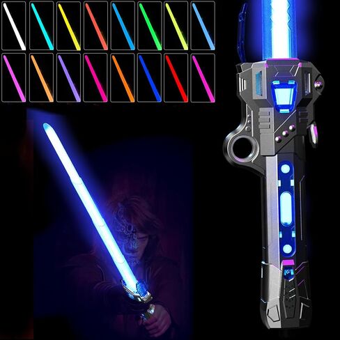 Lightsaber, 16 Color Changing Retractable Light Saber with FX Sound & USB C Charging Cable, 3Modes Rechargeable Light Swords for Kids Dress Up Party Xmas Gifts in Saudi Arabia