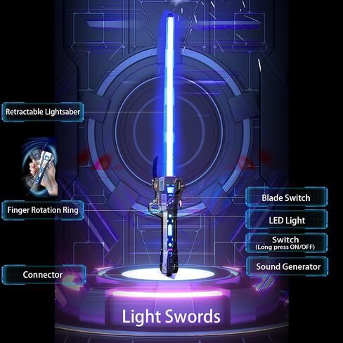 Lightsaber, 16 Color Changing Retractable Light Saber with FX Sound & USB C Charging Cable, 3Modes Rechargeable Light Swords for Kids Dress Up Party Xmas Gifts in Saudi Arabia