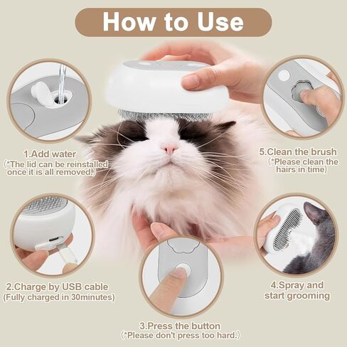 Nepfaivy Cat Steam Brush للتسلق - فرشاة القط البخارية للقطط الداخلية ، وفرشاة الكلاب البخارية القابلة لإعادة الشحن ، ومشط شعر رذاذ الحيوانات الأليفة للتدليك ، و spritz defur comb seist باخرة باخرة in Kuwait