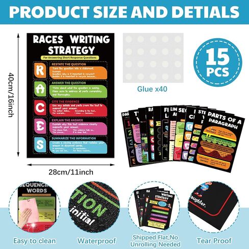 Affrolling 15 Pcs Writing Process Posters 11 x 16 in Parts of Speech Poster Matte-laminated Educational Types of Writing Poster for School Classroom Decor Self-directed Learning(Boho) in Saudi Arabia